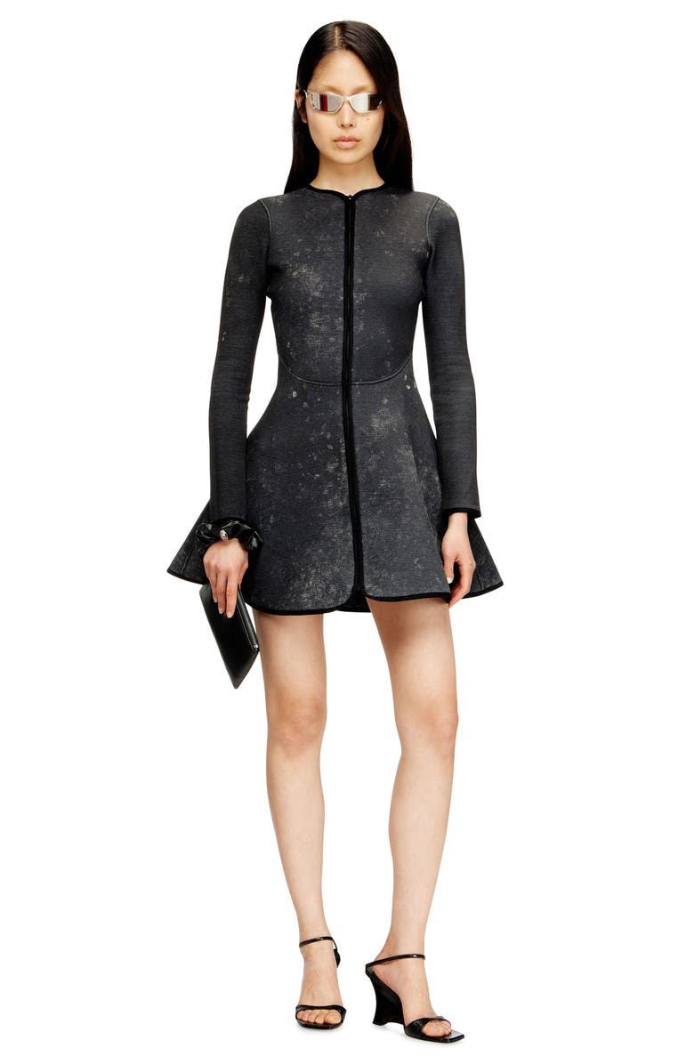 DIESEL<sup>®</sup> Long Sleeve Marbled Scuba Fit & Flare Minidress, Alternate, color, Black/Deni