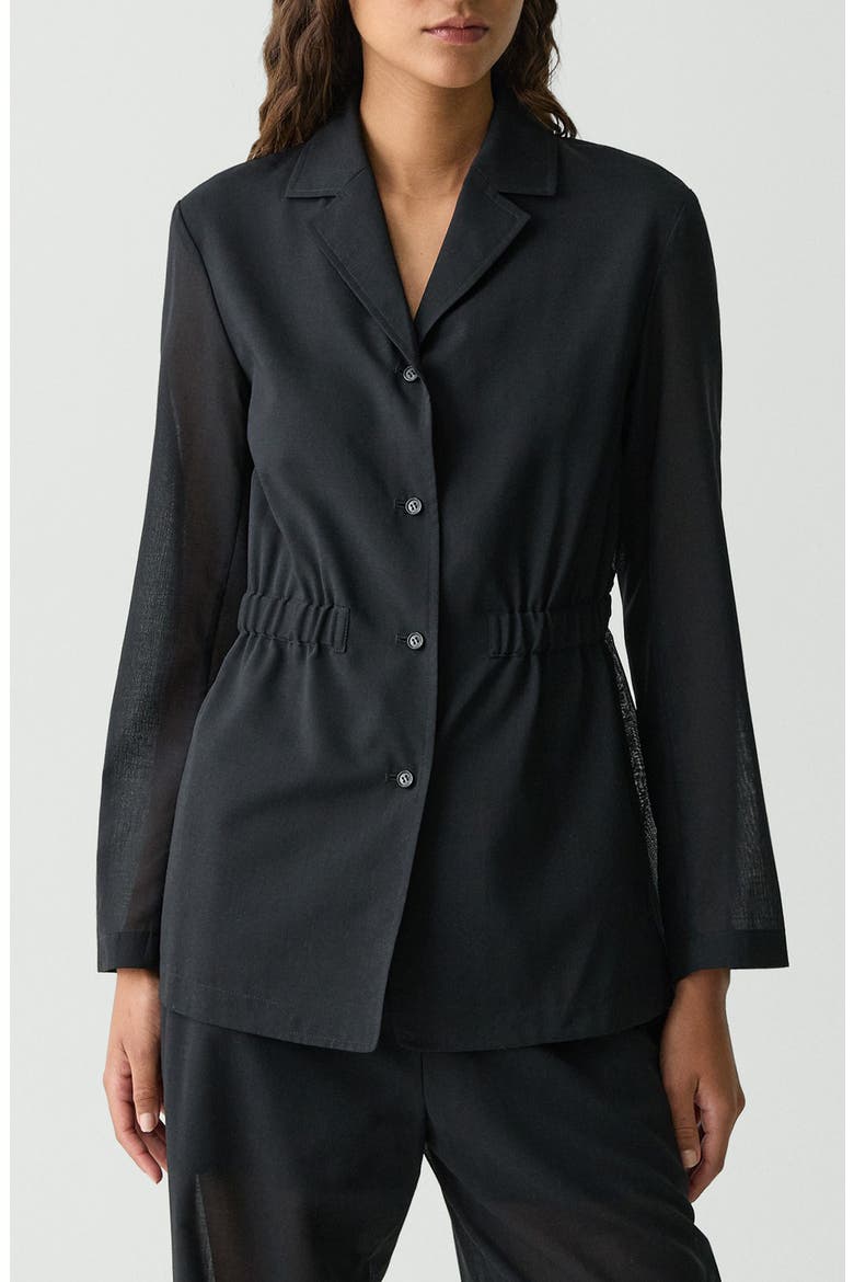 Cinched Waist Wool Blend Jacket, Main, color, BLACK