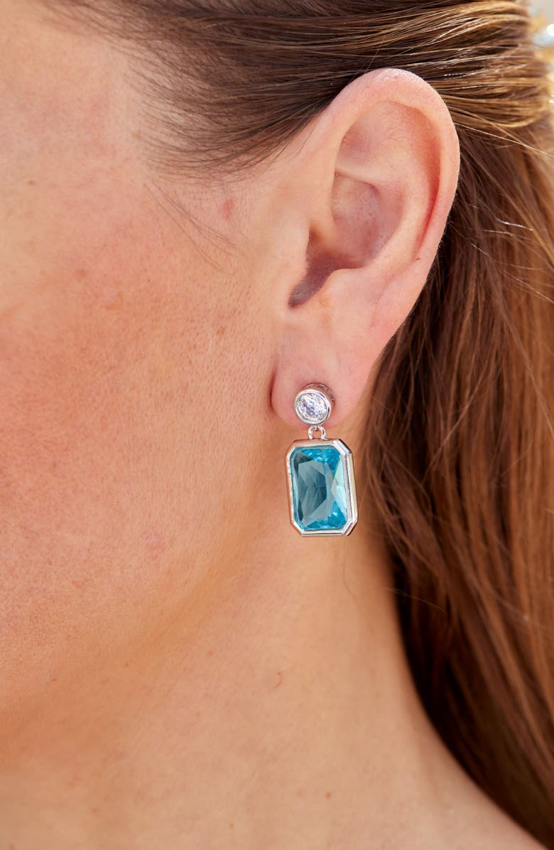 SAVVY CIE JEWELS Aqua Cubic Zirconia Drop Earrings, Alternate, color, White