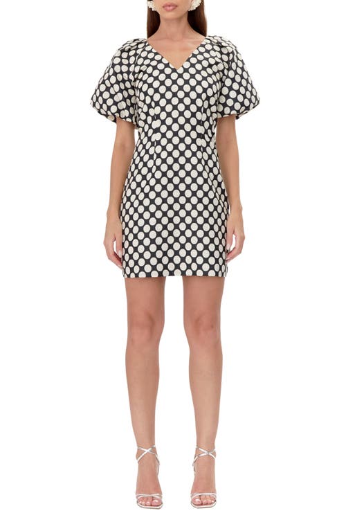 Adelyn Rae Willow Puff Sleeve Dot Jacquard Sheath Dress In Black