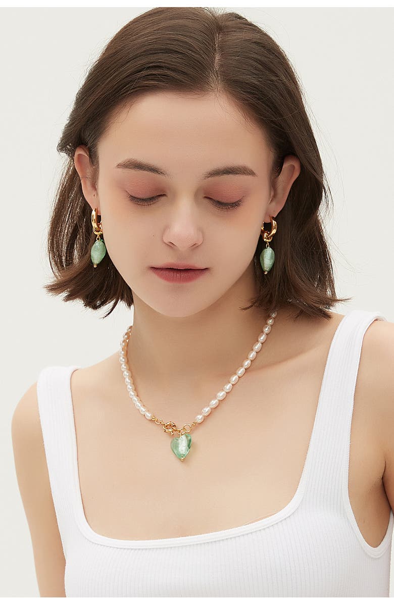 Classicharms Esmée Glaze Heart Pendant Baroque Pearl Necklace, Alternate, color, Lime Green