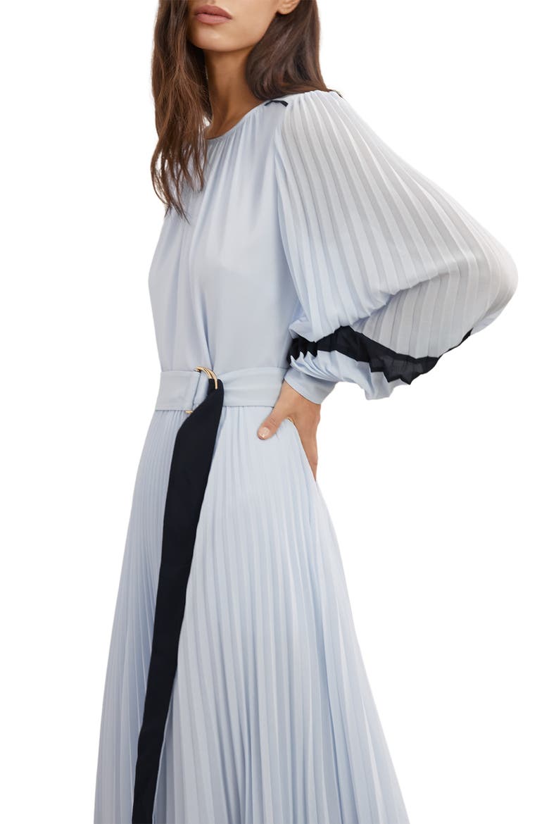 Tori Long Sleeve Pleated Dress, Alternate, color, BLUE/ NAVY