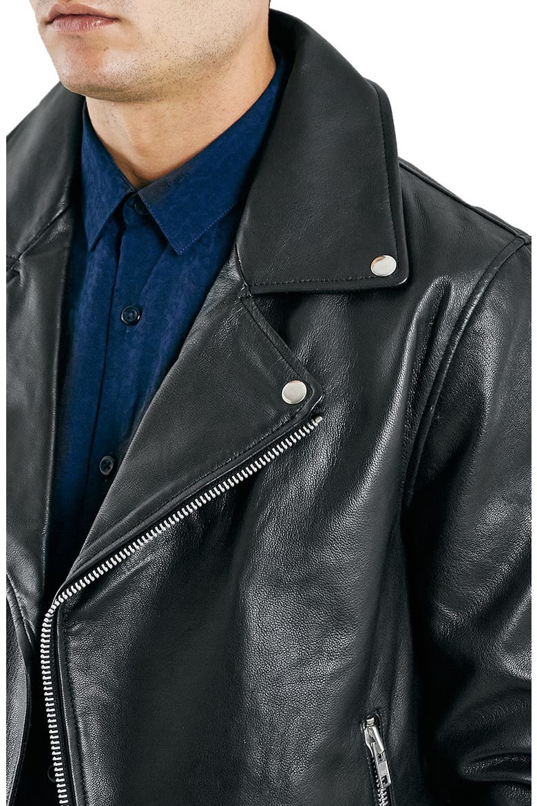 Black Leather Biker Jacket, Alternate, color, BLACK