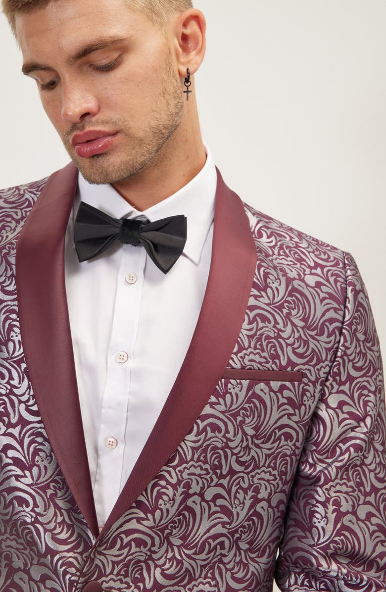 RON TOMSON Metallic Paisley Pattern Tuxedo Jacket, Alternate, color, Burgundy