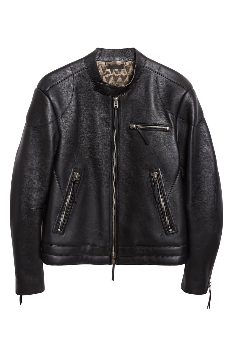 TOM FORD Grained Leather Biker Jacket, Alternate, color, Black
