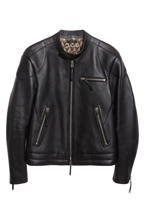 Tom Ford Grained Leather Biker Jacket In Black