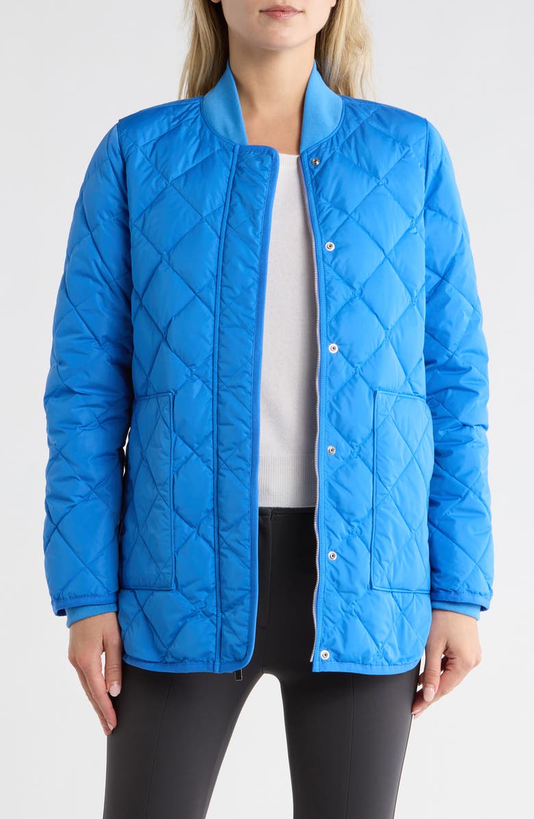 Theory Lightweight Quilted Down Bomber Jacket, Main, color, Palace Blue