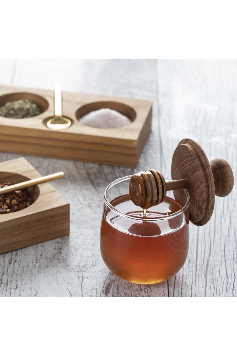 Teak & Glass Honey Jar, Alternate, color, Brown
