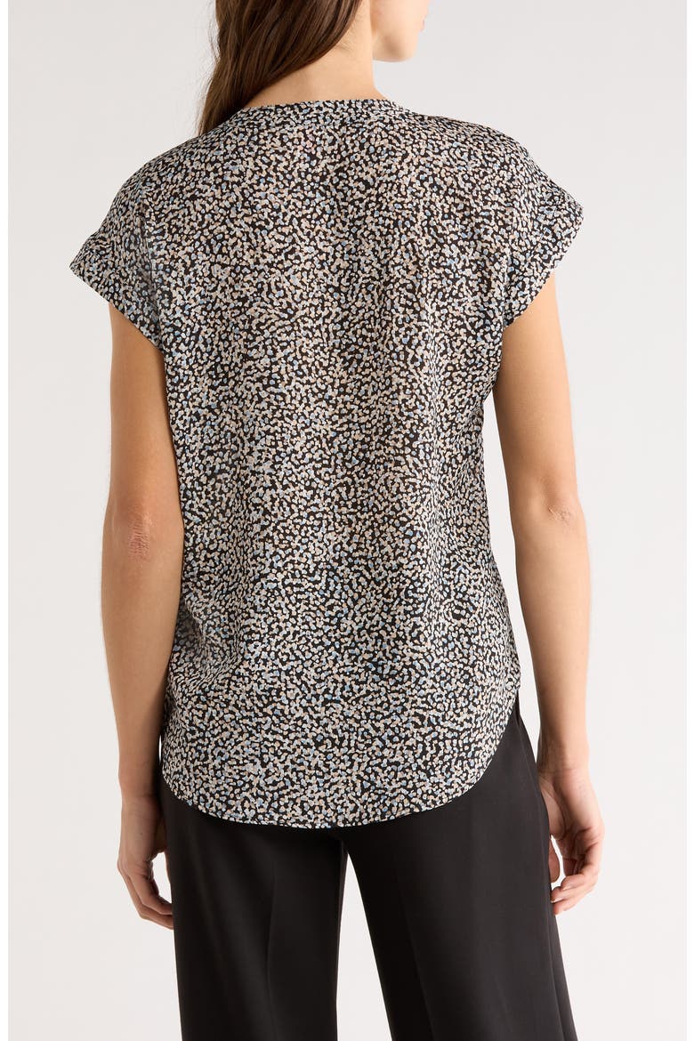 Dot Print Split Neck Top, Alternate, color, RICH BLACK