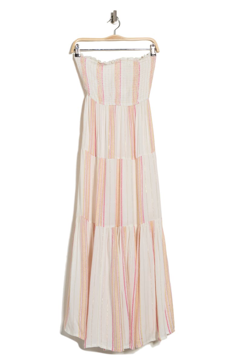 Elan Embroidered Stripe Strapless Tiered Dress, Alternate, color, Off White Pink Stripe