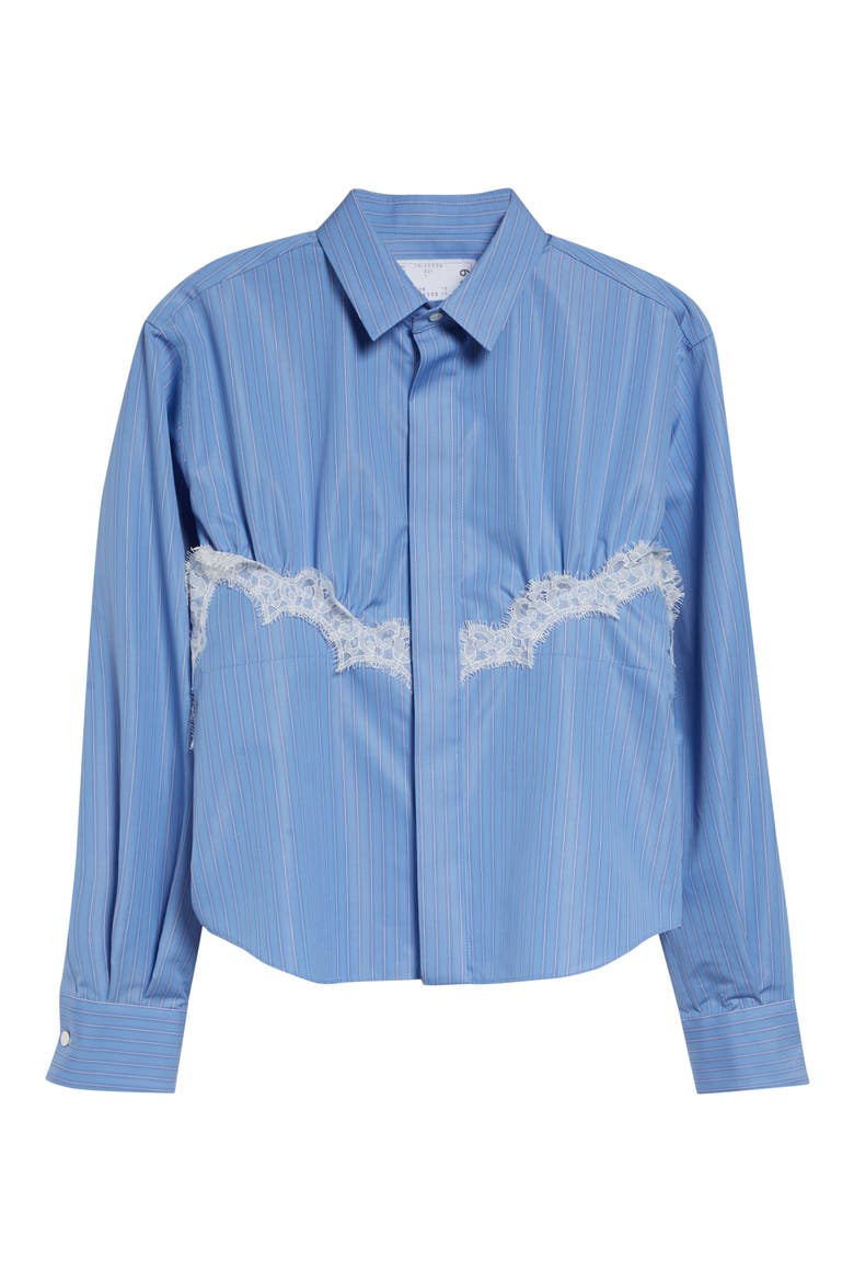 Stripe Lace Trim Poplin Button-Up Shirt, Alternate, color, BLUE STRIPE