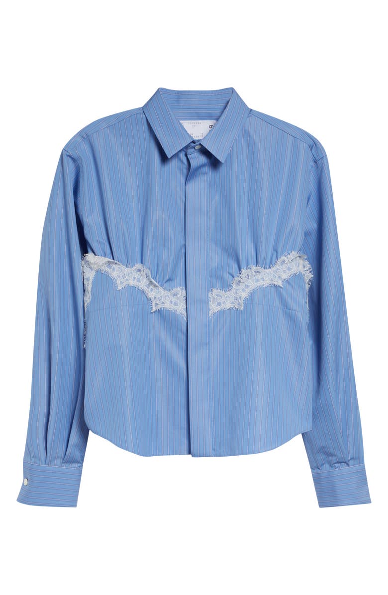 Sacai Stripe Lace Trim Poplin Button-Up Shirt, Main, color, Blue Stripe