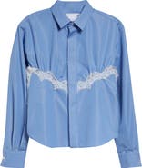 Sacai Stripe Lace Trim Poplin Button-Up Shirt
