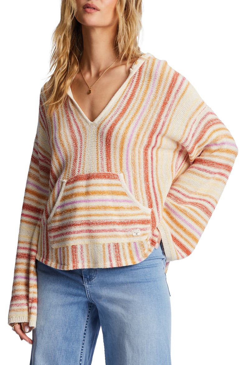 Baja Beach Stripe Pullover Sweater Hoodie, Main, color, BRIGHT POPPY