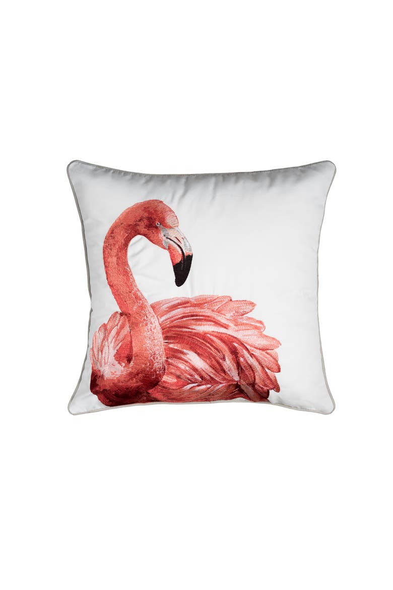 Flamazing Views Tropical Flamingo Embroidered Throw Pillow, 20" x 20" - Right, Main, color, Pink
