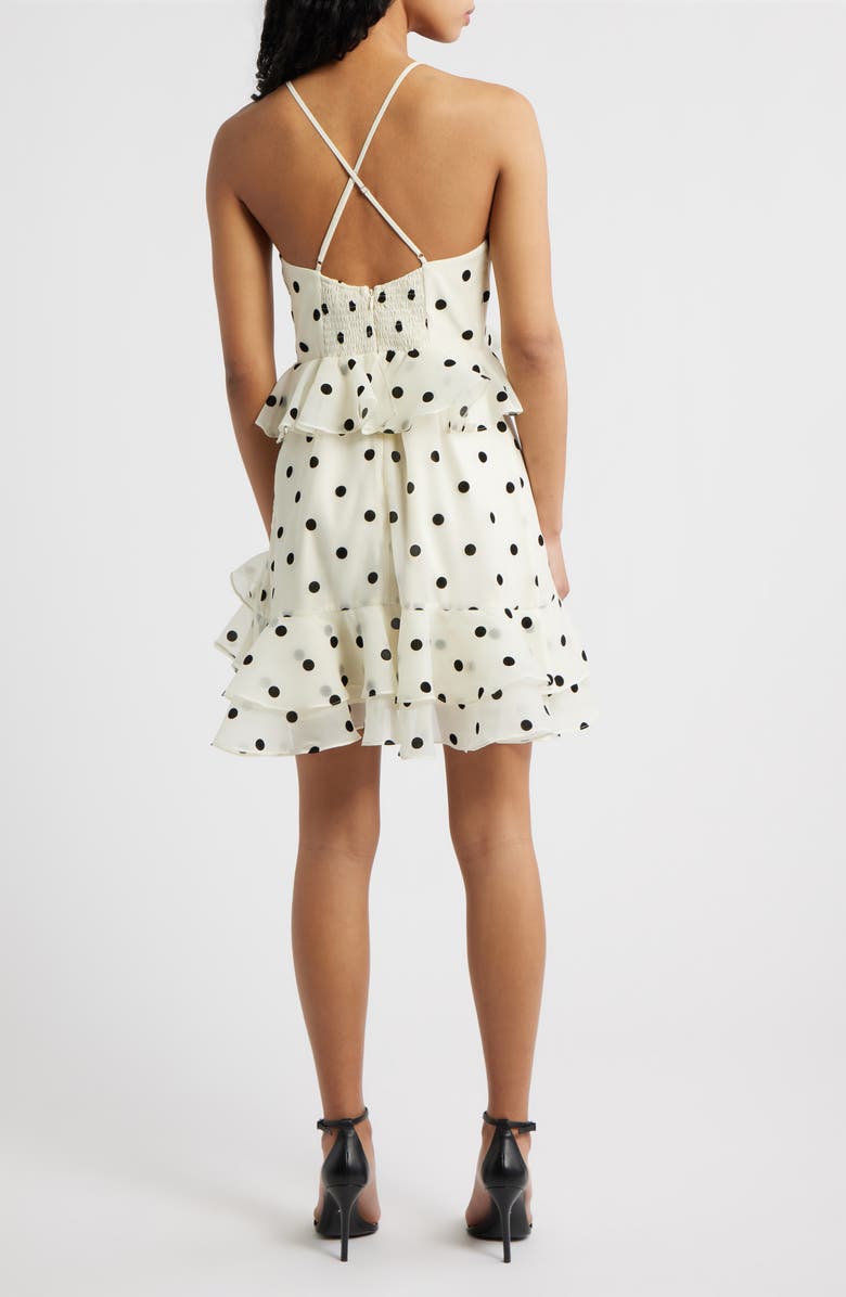 Lucy Paris Remy Polka Dot Rosette Ruffle Minidress, Alternate, color, Cream Black