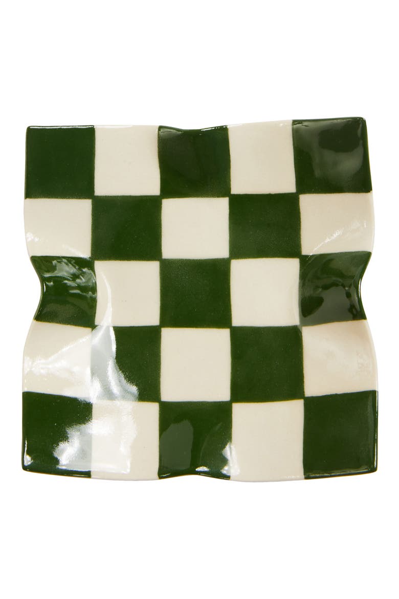 Check One of a Kind Porcelain Dish, Main, color, FOREST GREEN