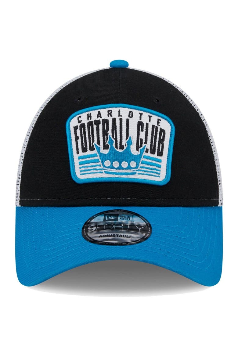 Men's New Era Black/Teal Charlotte FC Patch 9FORTY Trucker Snapback Hat, Alternate, color, Black