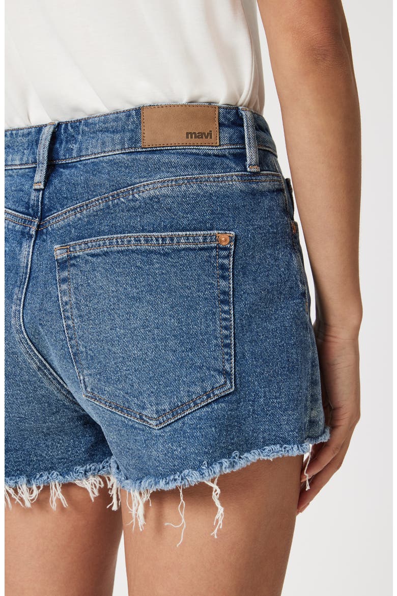 Rosie High Waist Fray Hem Cutoff Denim Shorts, Alternate, color, DARK 90S