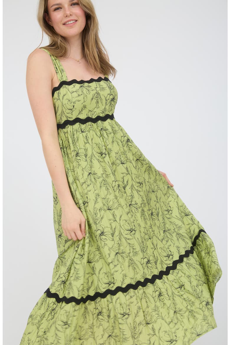 Floral Rickrack Trim Midi Sundress, Alternate, color, KIWI