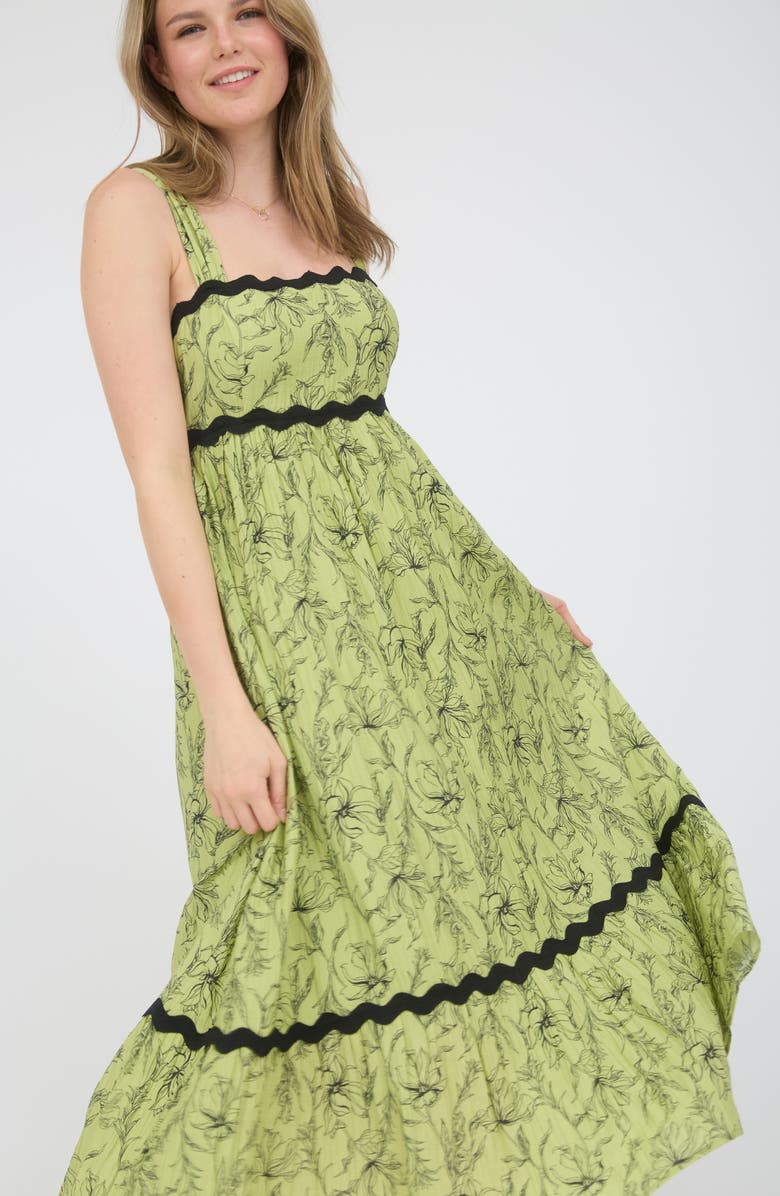 AUGUST SKY Floral Rickrack Trim Midi Sundress, Alternate, color, Kiwi