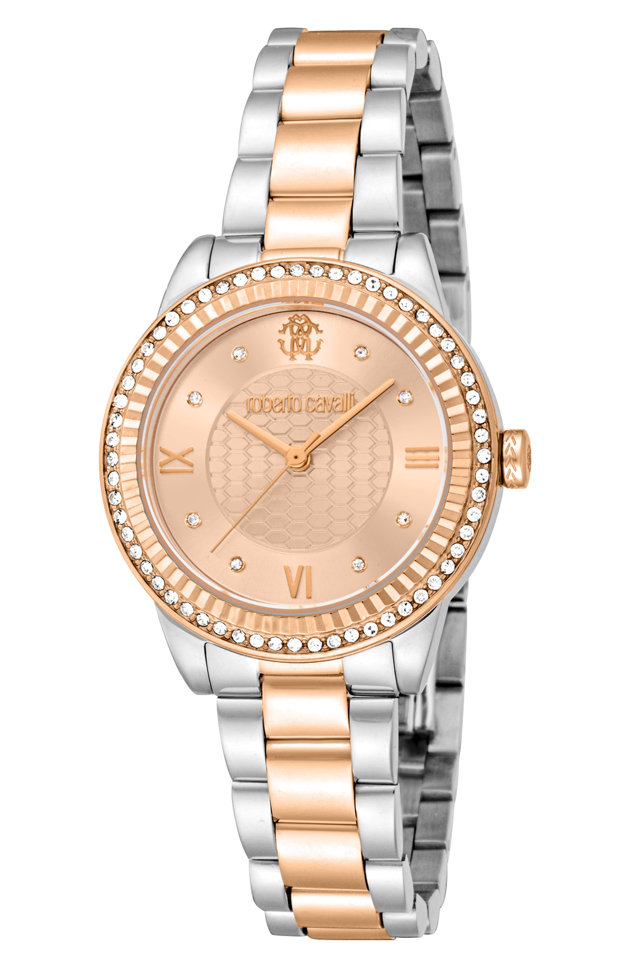 Roberto Cavalli Two-Tone Crystal Bracelet Watch, 30mm