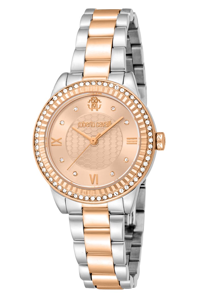 Two-Tone Crystal Bracelet Watch, 30mm, Main, color, TWO TONE SILVER AND ROSE GOLD