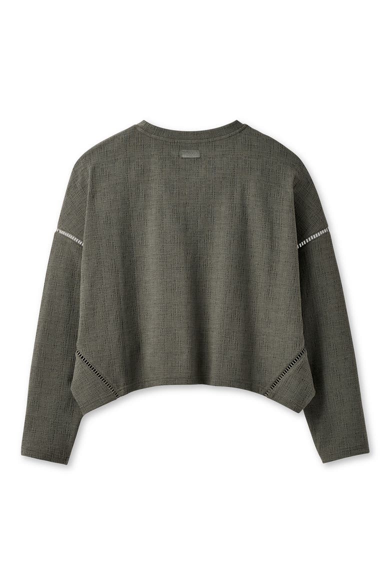 Hayvie Ladder Stitch Drop Shoulder Stretch Cotton Blend Pajama Top, Alternate, color, GREEN GREY