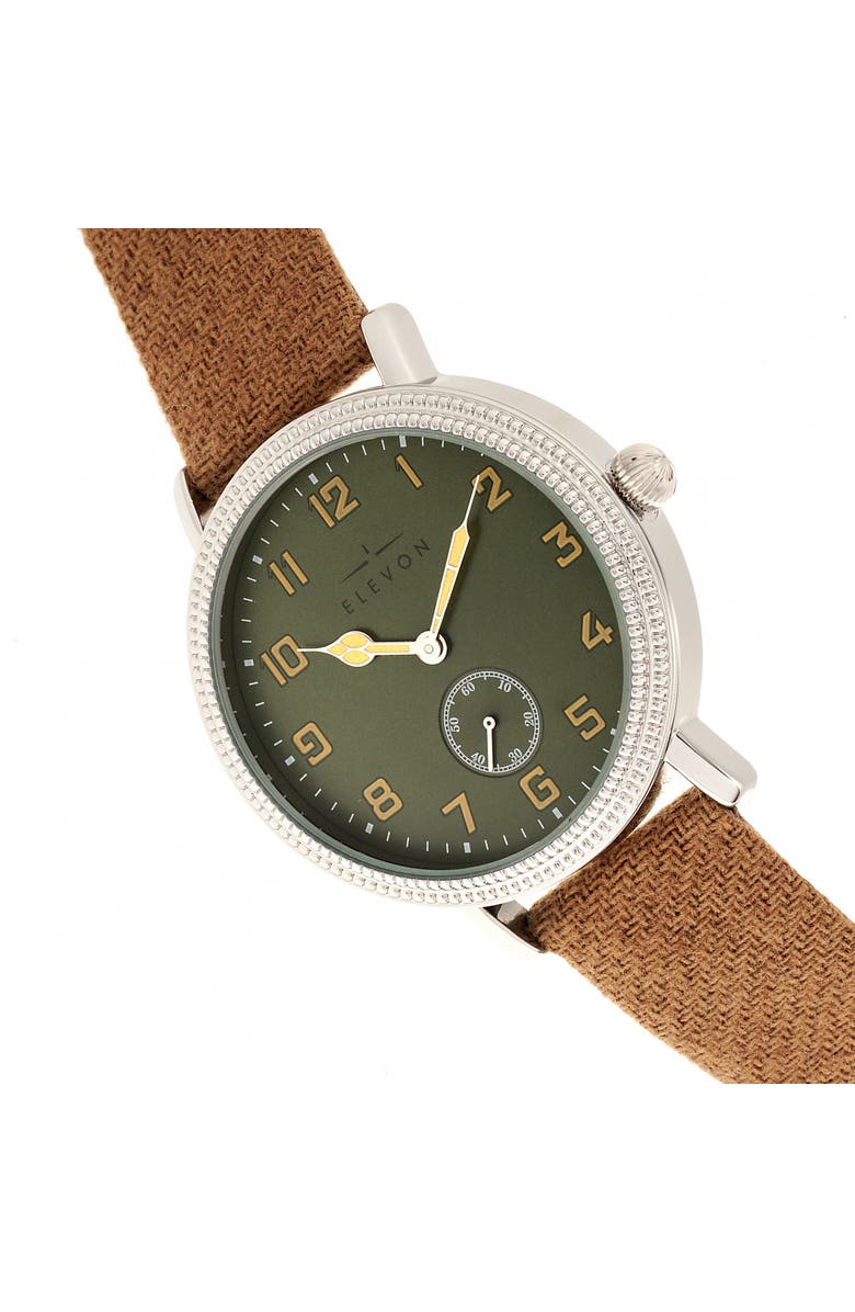 Elevon Northrop Wool-Overlaid Leather-Band Watch, Alternate, color, Camel/Green
