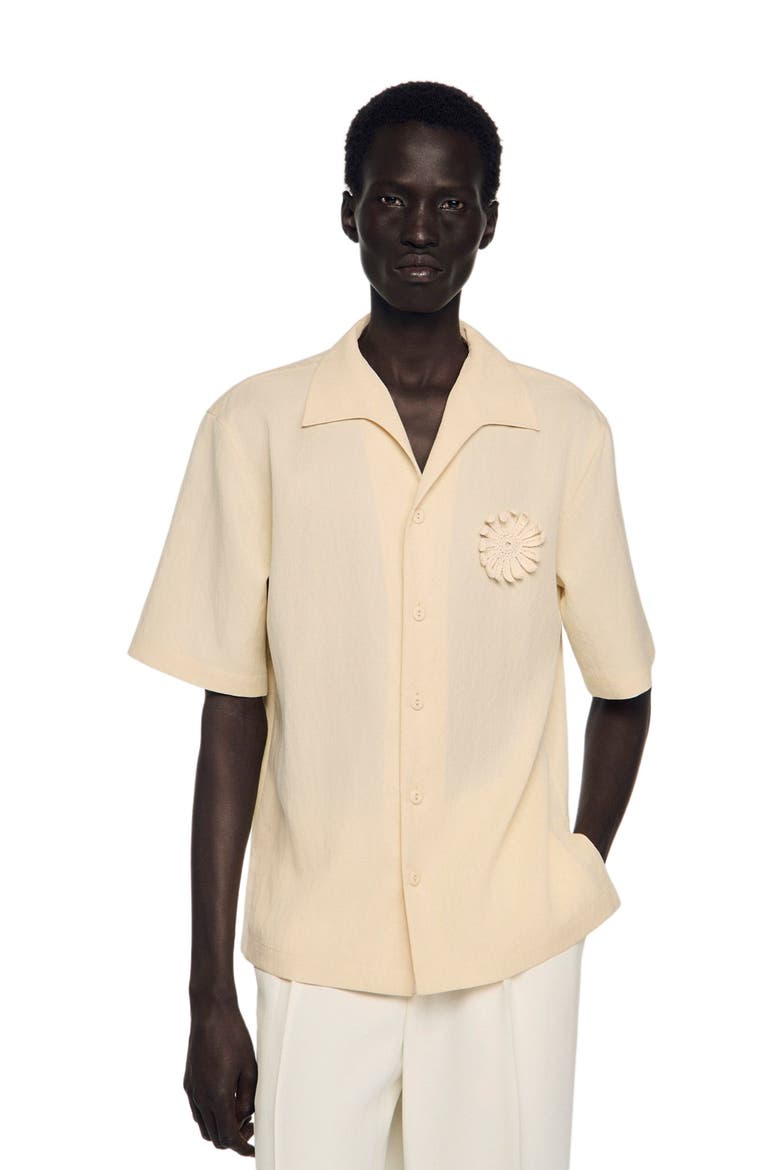 Loose-fit floral crochet shirt, Main, color, Butter cream