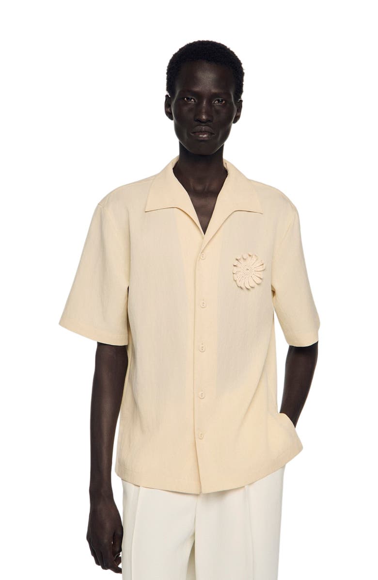 SANDRO Loose-fit floral crochet shirt, Main, color, Butter Cream