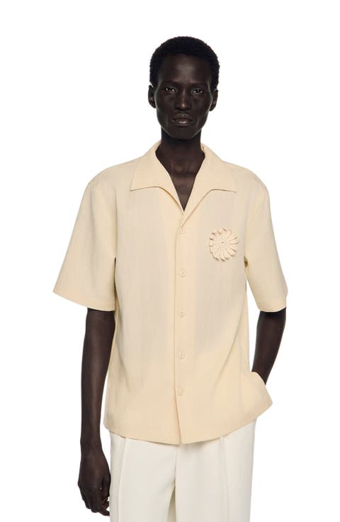 Loose-fit floral crochet shirt