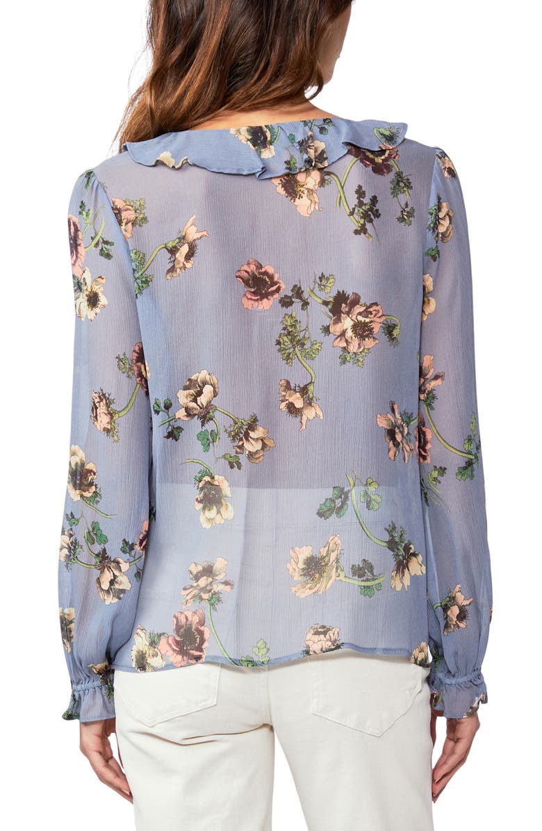 PAIGE Karin Floral Sheer Silk Blouse, Alternate, color, Flint Blue Multi