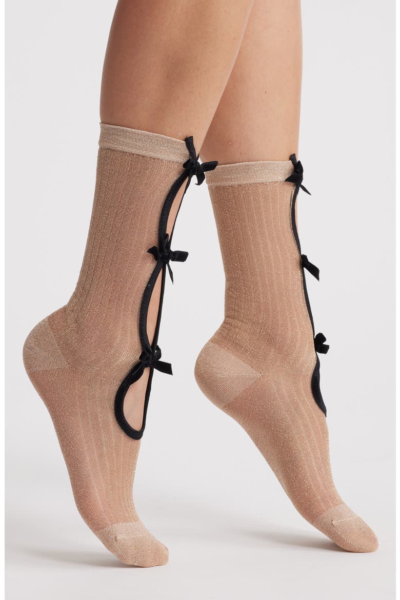 Metallic Crew Socks, Main, color, NUDE/BLACK