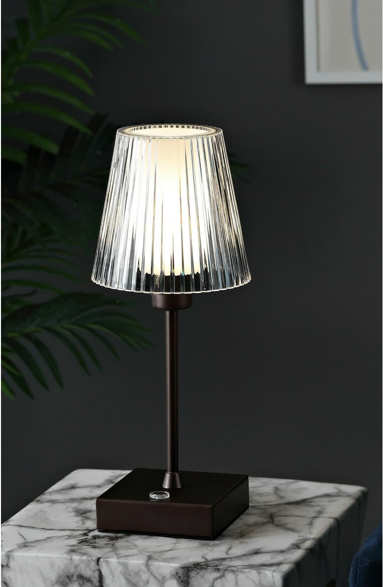 JONATHAN Y Oscar Modern Industrial Rechargeable/Cordless Iron/Acrylic Integrated Portable LED Table Lamp with Ribbed Shade, Alternate, color, Oil Rubbed Bronze