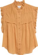 Isabel Marant Étoile Dersia Embroidery & Pleat Detail Sleeveless Cotton Button-Up Shirt