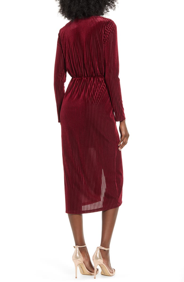 All in Favor Knot Long Sleeve Velvet Rib Midi Dress, Alternate, color,