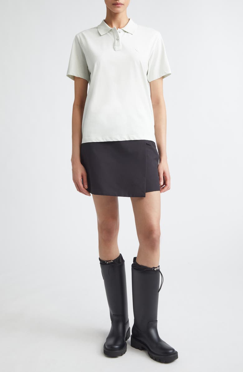 Moncler Pleated Back Mixed Media Polo, Alternate, color, Ice