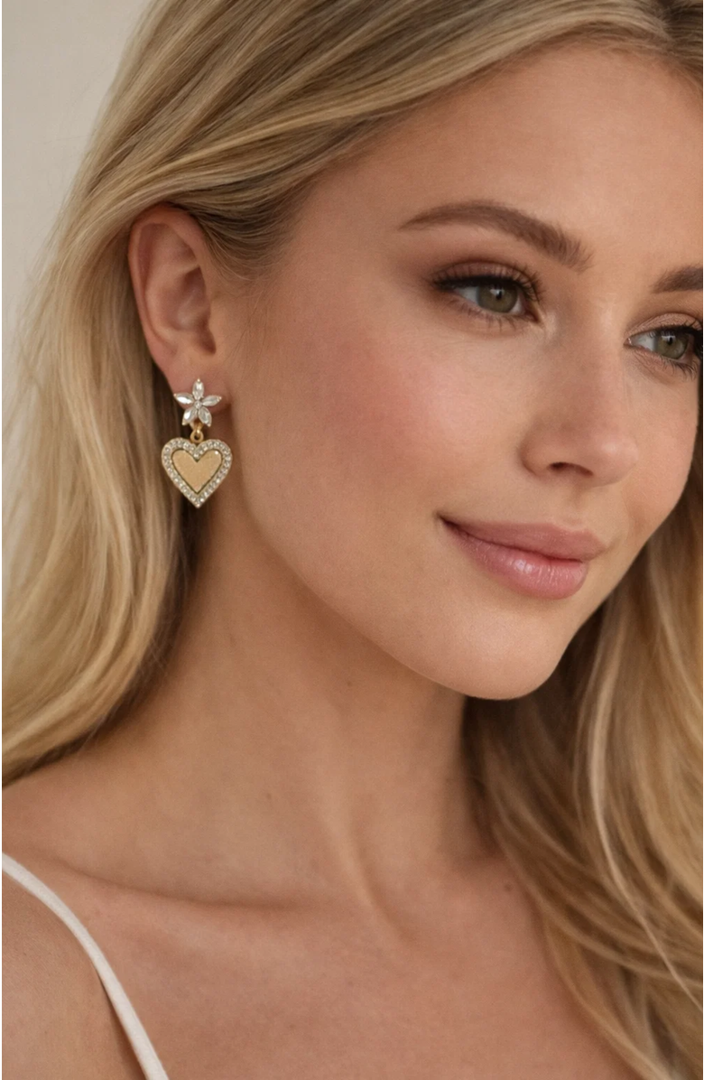 Hollywood Sensation Bloom Heart Drop Earrings, Alternate, color, Gold
