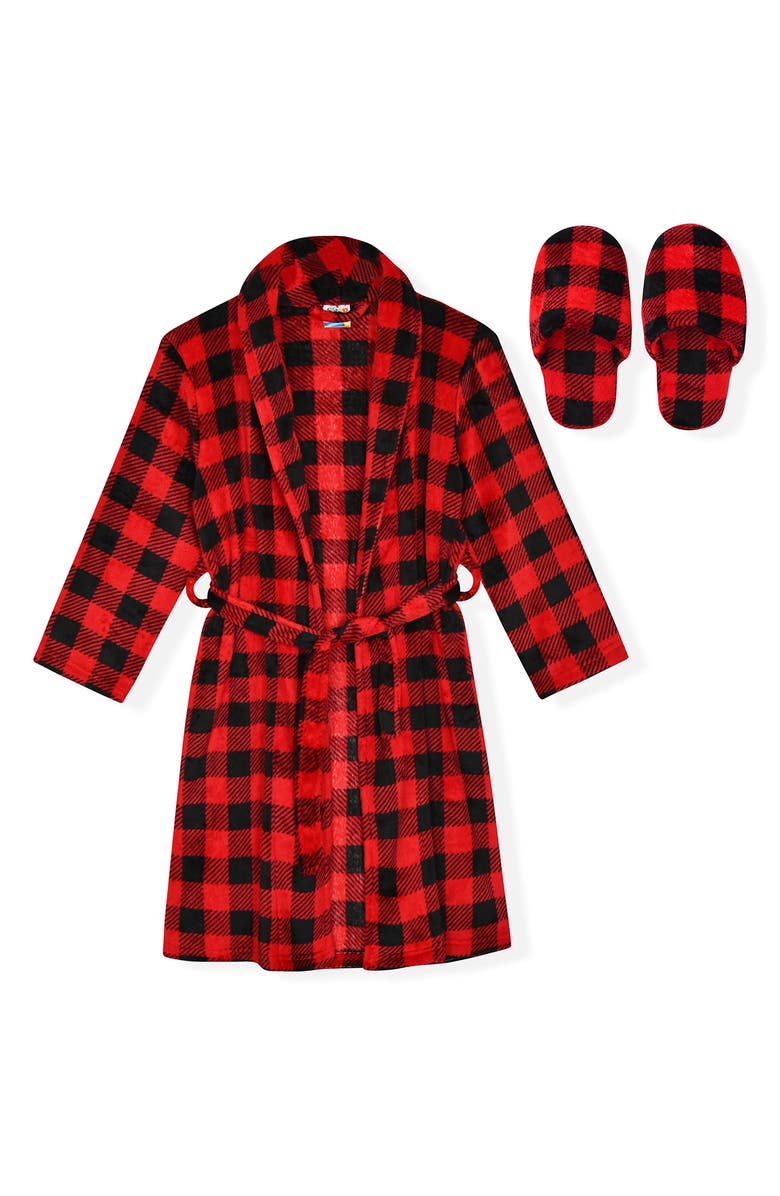 SLEEP ON IT Kids' Plaid Fleece Robe & Slipper Set, Main, color, Red