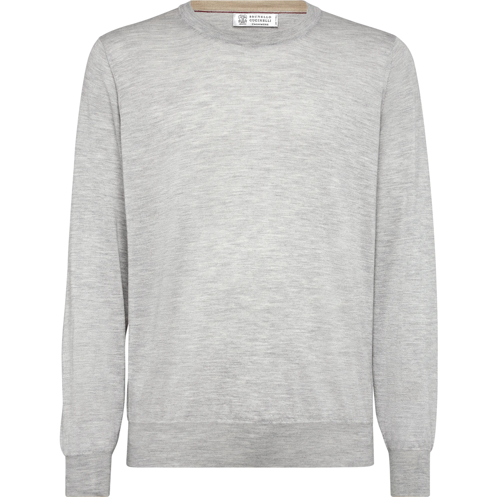 Brunello Cucinelli Light Grey Virgin Wool And Cashmere Jumper In Pebble