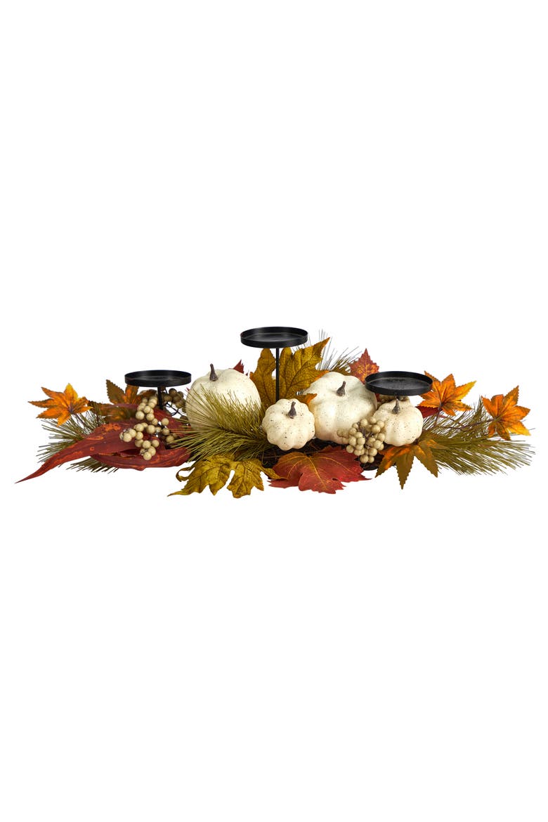 22-in Fall Pumpkin and Maple Leaf Autumn Candelabrum, Main, color, Orange