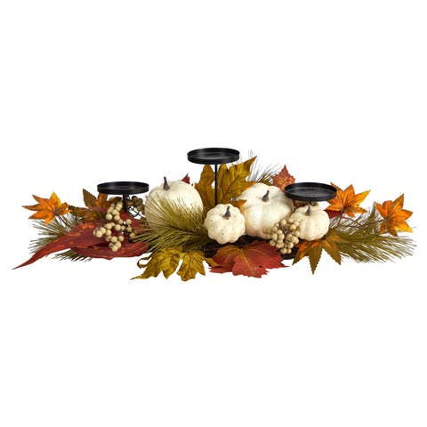 22-in Fall Pumpkin and Maple Leaf Autumn Candelabrum