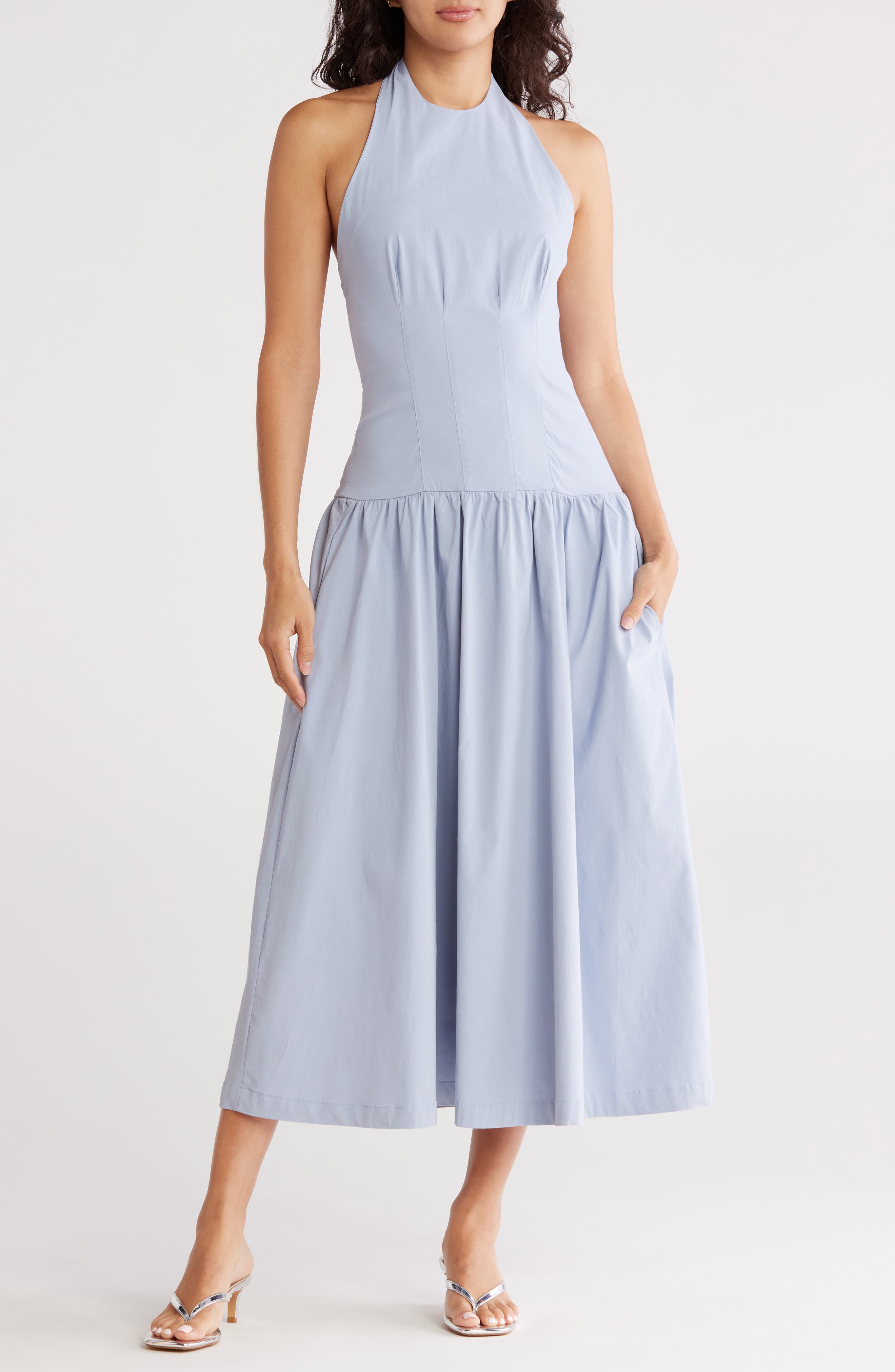 WeWoreWhat Halter Corset Bodice Midi Dress