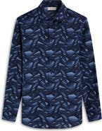 Bugatchi Julian Shaped Fit Abstract Wave Print Stretch Cotton Button-Up Shirt