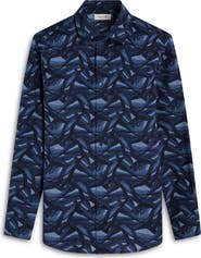 Bugatchi Julian Shaped Fit Abstract Wave Print Stretch Cotton Button-Up Shirt