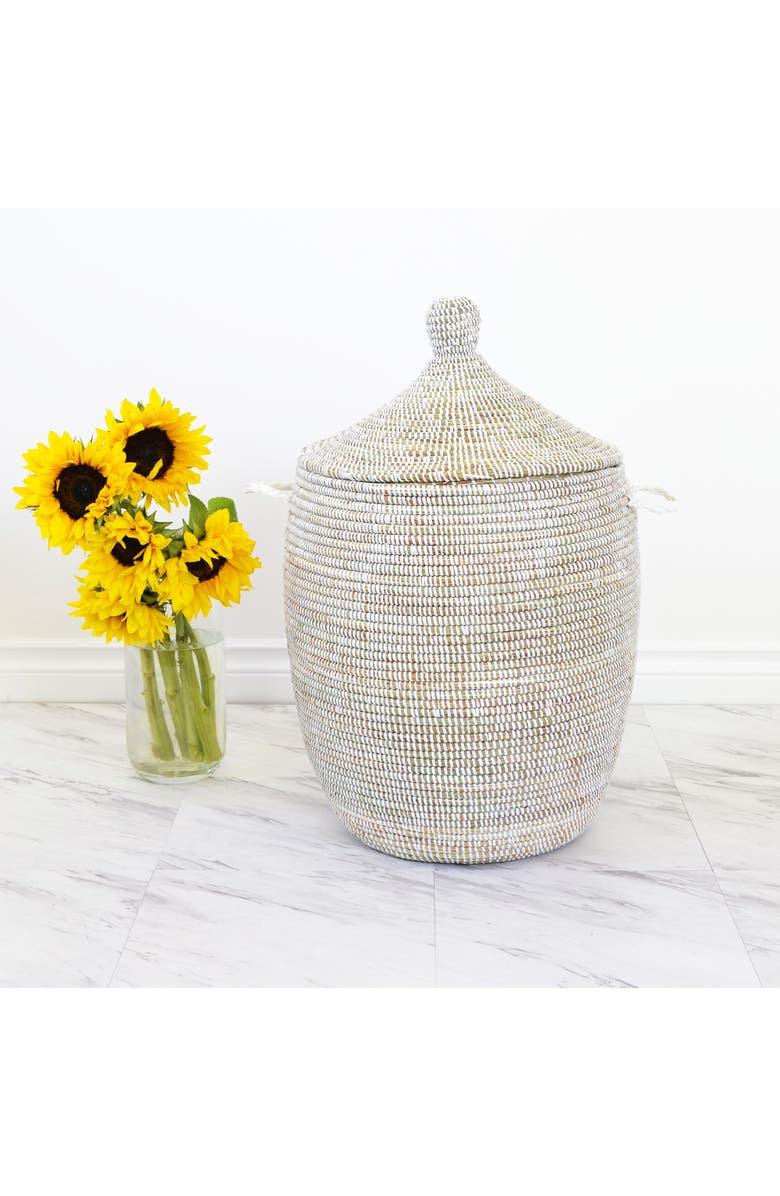 African Modern Medium Solid White Prayer Mat Hamper, Alternate, color, White