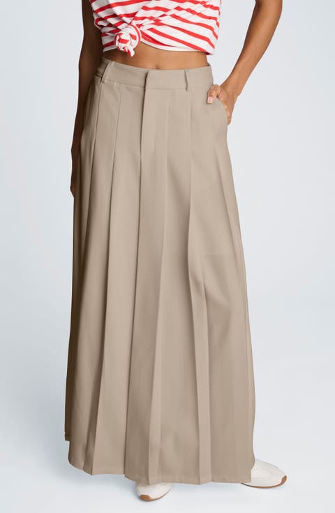 Pleated Stretch Maxi Skirt