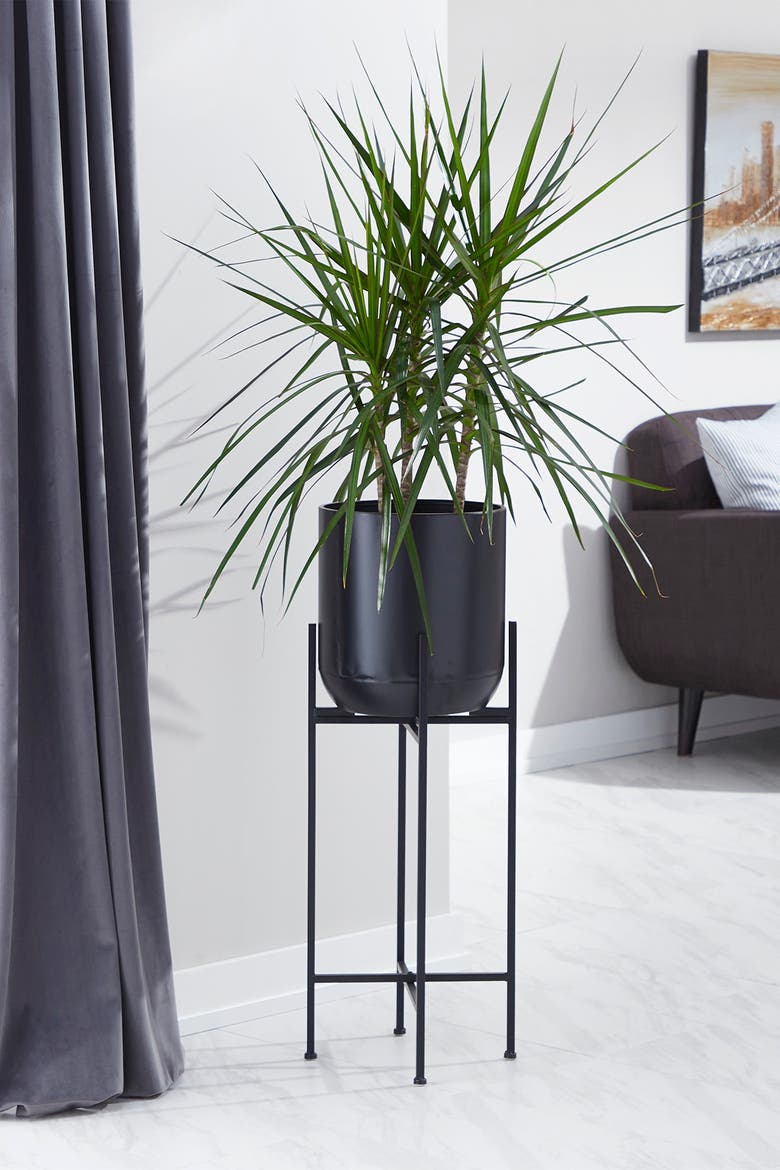 Black Metal Modern Planter with Removable Stand, Alternate, color, BLACK