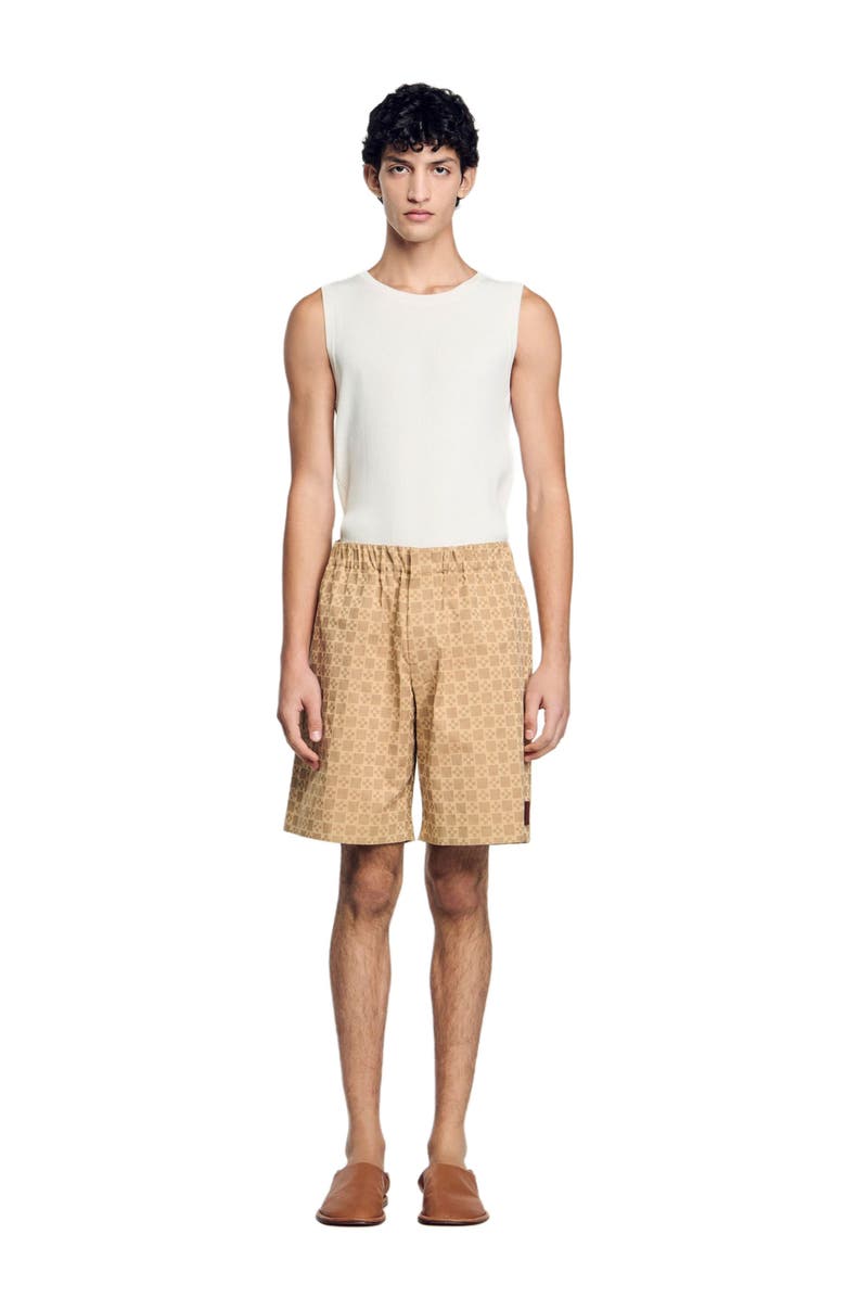 SANDRO Square Cross jacquard shorts, Alternate, color, Sand